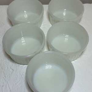 Vintage Anchor Hocking Feuer König weißes Glas 1434 Ramekin Puddingbecher 5 Count