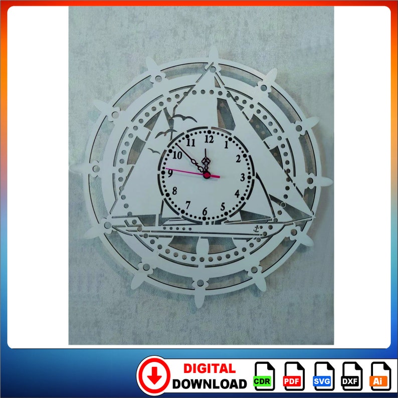Ship Steering Clock Laser Cutting File Wall Clock SVG, Clock Models ...