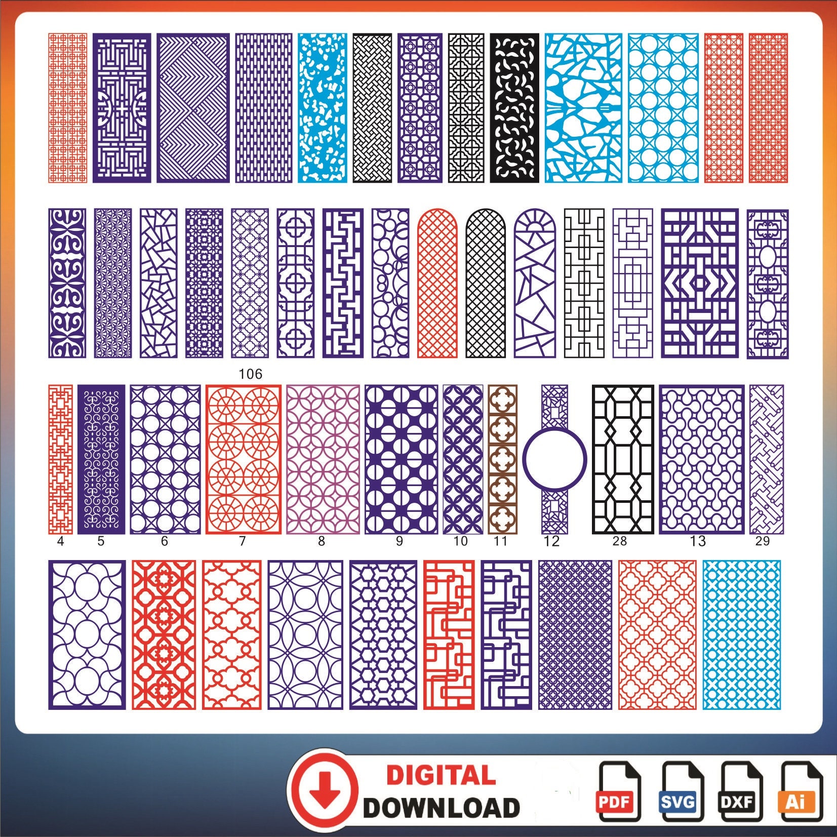 Dxf Shape Library Panel Collection 350+cnc Files Panel Dxf Svg,lightburn Art Library for ...