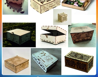 10pcs Laser Cutting Box Storage Container Wooden Box Svg Laser Cutting Boxes Ring Box Box With Lids openclipart