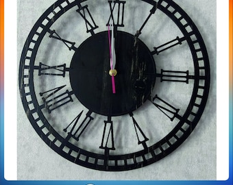 Römische Ziffern Uhr Laserschnitt SVG, Uhrenmodelle, Wanddekoration Uhren, DXF-Dateien für das Laserschneiden, digitale Datei dxf svg cdr ai pdf