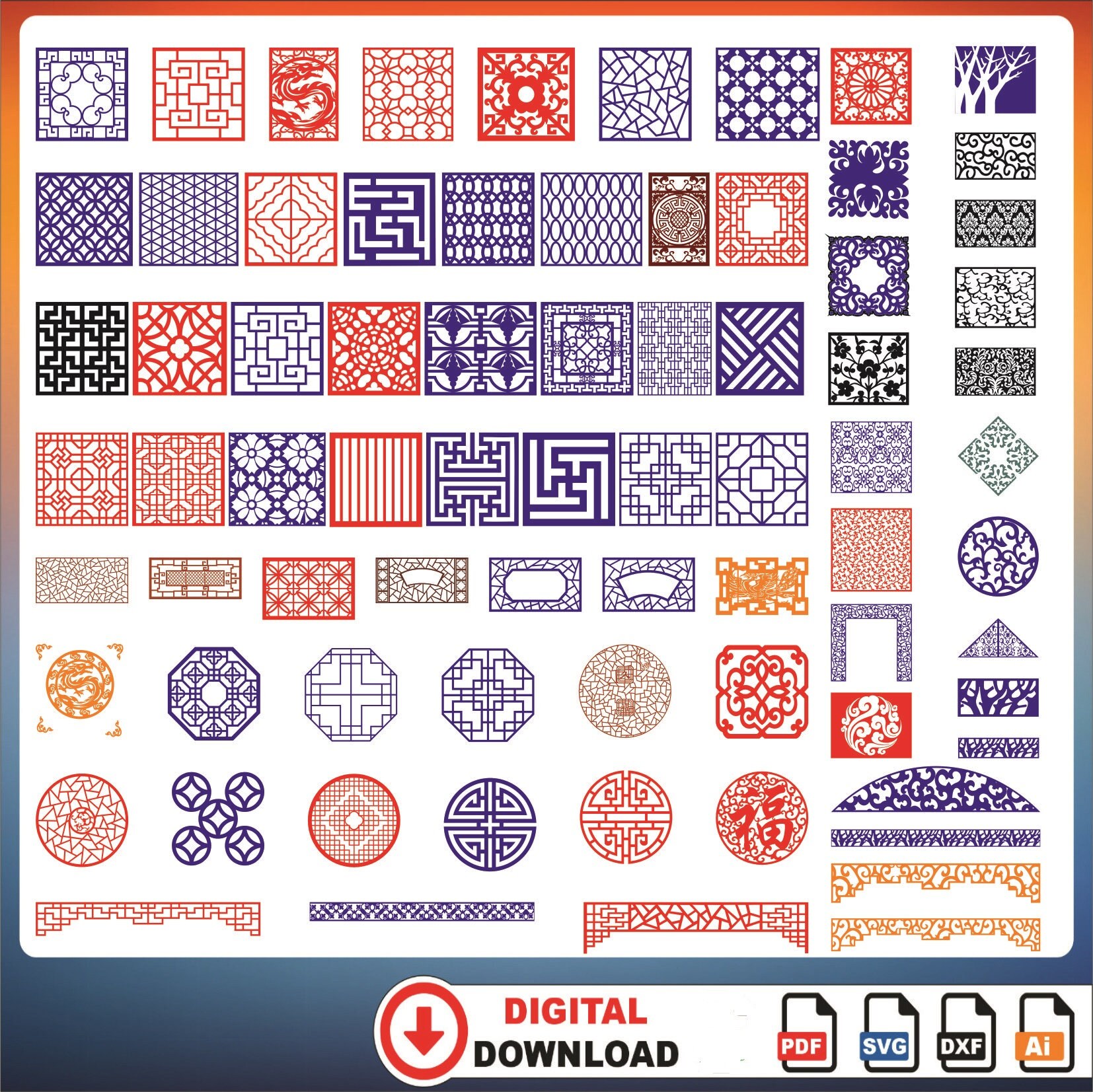 Dxf Shape Library Panel Collection 350+cnc Files Panel Dxf Svg,lightburn Art Library for ...
