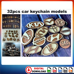 33 Auto Keychains 3D model puzzle File 3D cdr Dxf vector Cnc files Instant download File 3d File Laser Cnc