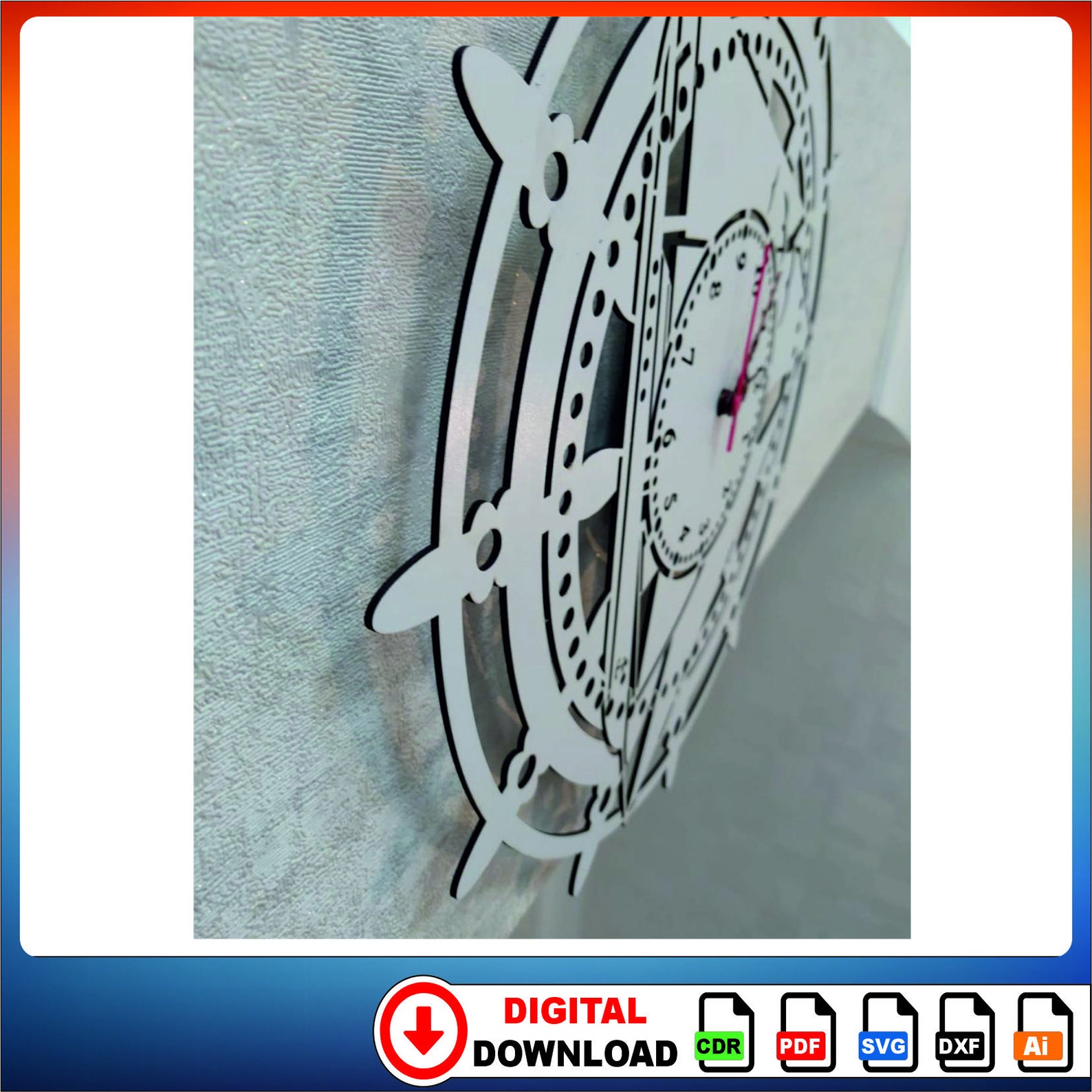 Ship Steering Clock Laser Cutting File Wall Clock SVG, Clock Models ...