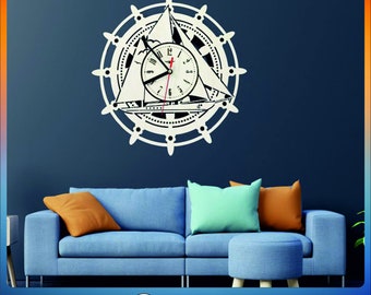 File di taglio laser dell'orologio del timone della nave Orologio da parete SVG, Modelli di orologi, Orologi da parete, File DXF per taglio laser, dxf svg cdr ai pdf