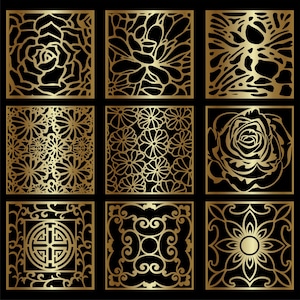 Square panel gold panels laser cut panels decorative floor panels ornamental patterns Panel Collection patterns Template PANEL