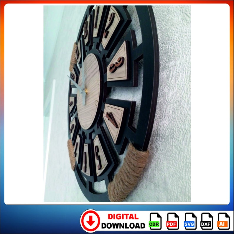 Rope Clock Wall Clock Laser Cut SVG, Saat Modelleri Duvar Dekor ...