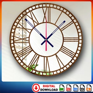 Laser Cut Roman Numbers Large Wall Clock, Clock Models, Wall Decoration Clocks, DXF Files for Laser Cutting, Digital File dxf svg cdr ai pdf