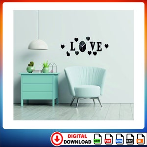 Love Wall Clock SVG, Watch Models, Wall Decor Clocks, DXF Files for Laser Cut File, Vector Plan, Cnc Router File, Cnc Cut File Collection