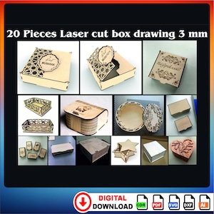 20 Pieces Decorative Wooden Gift Box Laser Cut File - Storage Box With Opening Lid Laser Cut Box Files SVG Dxf CDR PDF Al
