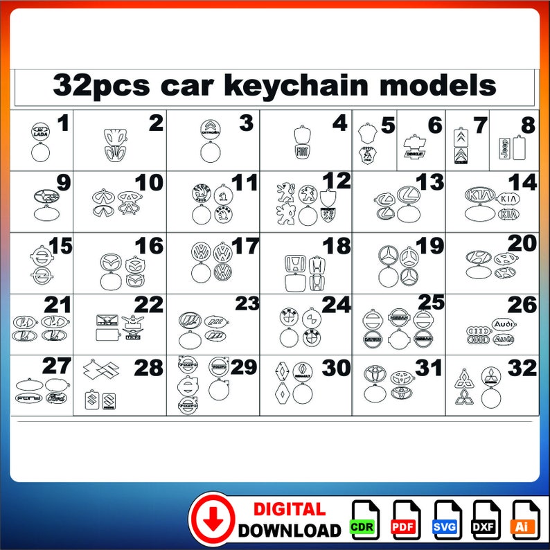 33 Auto Keychains 3D Model Puzzle File 3D Cdr Dxf Vector Cnc Files ...