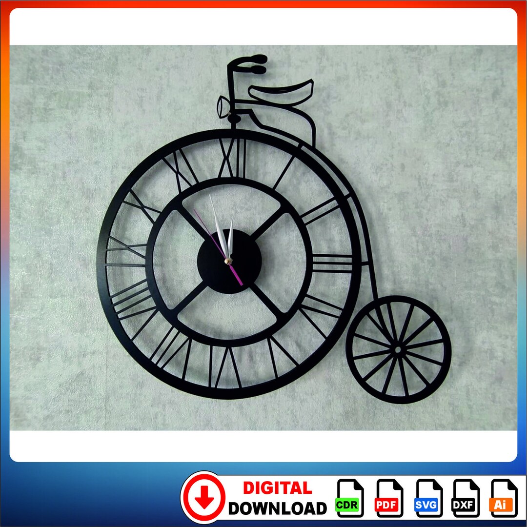 Bike Clock Laser Cut File Wall Clock SVG, Clock Models, Wall Decoration
