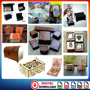 25pcs Laser Cutting Box Storage Container Wooden Box Svg Laser Cutting Boxes Ring Box Box With Lids openclipart laser cut box laser cut file