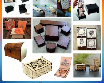 25pcs caja de corte por láser contenedor de almacenamiento caja de madera svg cajas de corte por láser caja de anillo con tapas openclipart caja de corte por láser archivo de corte por láser