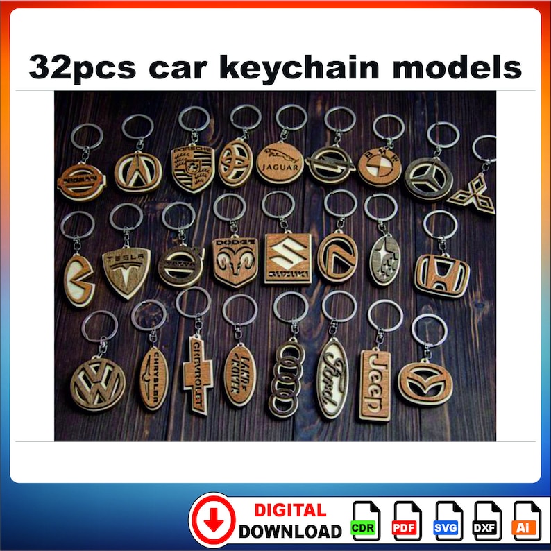 33 Auto Keychains 3D Model Puzzle File 3D Cdr Dxf Vector Cnc Files ...