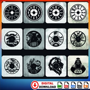 72 laser cut clock wall decor clocks, Clock Models, Wall Decoration Clocks, DXF Files for Laser Cutting, Digital File dxf svg cdr ai pdf