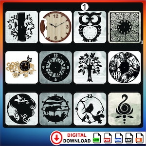 60 laser cut clock wall decor clocks, Clock Models, Wall Decoration Clocks, DXF Files for Laser Cutting, Digital File dxf svg cdr ai pdf