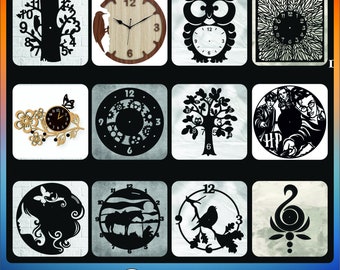 60 orologi da parete con orologio tagliato al laser, modelli di orologi, orologi da parete, file DXF per taglio laser, file digitale dxf svg cdr ai pdf