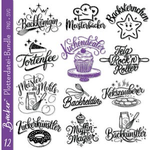 Deutsche Plotterdatei Bäcker | backen svg Bundle | Tortenfee svg | Sprüche Backen | Cricut Silhouette