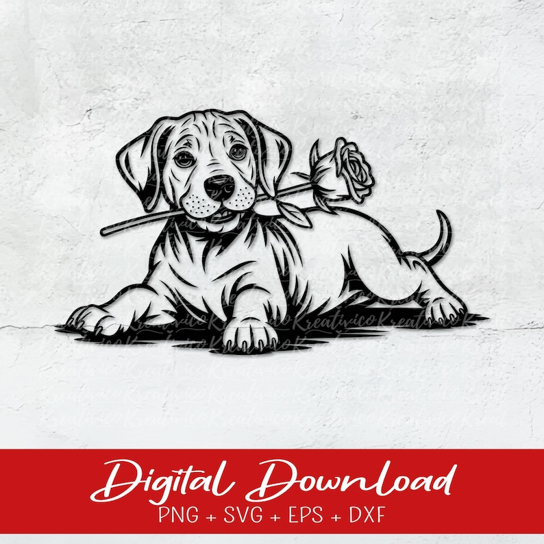 Rhodesian Ridgeback With Rose SVG, Rhodesian Ridgeback Svg, Dog Svg ...