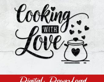 Cooking with love svg, Cooking svg, Kitchen svg, Cook svg, Pot holder svg, Apron svg, Kitchen svg, Kitchen towel svg, Cricut Silhouette svg