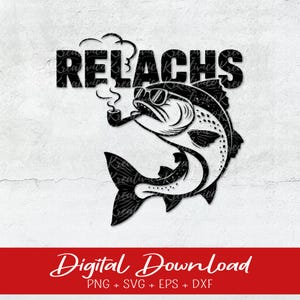 Re Salmon SVG, PDF, PNG - Download digitale per progetti di taglio, incisione e laser, design per magliette, silhouette divertente di pesce vettoriale