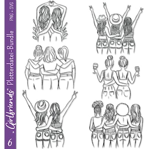 Deutsche Plotterdatei Freundinnen | Girlfriends svg Bundle | Besties svg | Line art Freundinnen| Cricut Silhouette | Freundschaft