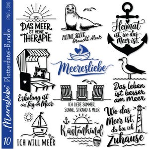 Pacchetto plotter German Sea Love |  File del plotter marittimo | Tracciatore di gabbiani | Mare Marittimo SVG | faro del mare della costa | Cricut SVG PNG