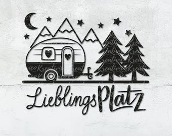 Plotter file favorite place camper, plotter file camper svg, vacation camper, SVG, DXF, PNG, vacation, mountains, forest