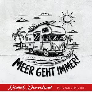 Il mare funziona sempre, file plotter camper al mare, file plotter camper svg, camper in vacanza, SVG, DXF, PNG, estate, vacanza, spiaggia, mare, marittimo