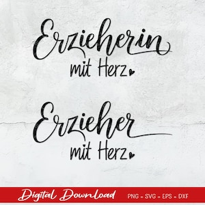 Éducateur de fichiers de traceur allemand avec cœur | Éducateur avec cœur SVG | Éducateur SVG | Éducateur SVG | Silhouette Cricut