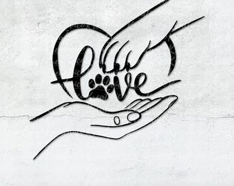 Paw and hand svg, paw love svg, Valentine pet png, dog mom eps, dog paw SVG, paw and human hand print