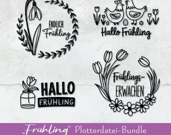 Spring plotter file - Hello Spring - Laser file Spring - Cricut Svg - Easter Svg - Easter gift - German lettering - Spring Svg