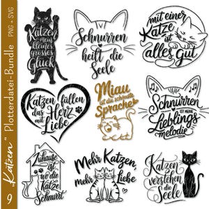 Dictons de chat allemand SVG PNG | chemise de chat | Conception de chat | Citation sur les amoureux des chats | Clipart de dame aux chats | Amoureux des animaux | maman chat SVG