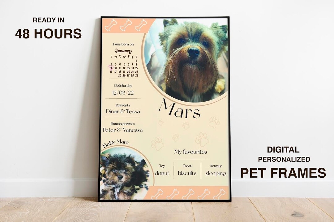 Personalized Pets Stats Frame. Customizable Pets Portrait Poster. Pets ...