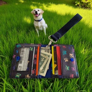 Dog Paw Pattern Vinyl snap wallet with coin & ID compartments, 5 card slots, 2 cash sections, wristlet, many vinyl options! FREE SHIPPING!