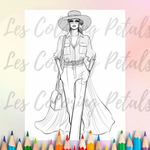 20 Fashion Sketches, Beautiful Women, Hair, Dresses, Coloring Page Book, Design Illustration, adults, Instant Download, Gift Printable PDF image 8