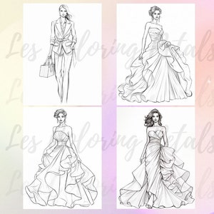 20 Fashion Sketches, Beautiful Women, Hair, Dresses, Coloring Page Book, Design Illustration, adults, Instant Download, Gift Printable PDF image 9