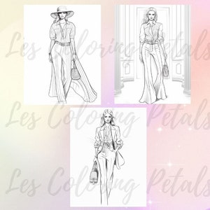 20 Fashion Sketches, Beautiful Women, Hair, Dresses, Coloring Page Book, Design Illustration, adults, Instant Download, Gift Printable PDF image 2