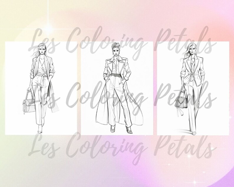 20 Fashion Sketches, Beautiful Women, Hair, Dresses, Coloring Page Book, Design Illustration, adults, Instant Download, Gift Printable PDF image 7