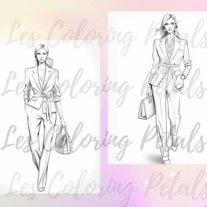 20 Fashion Sketches, Beautiful Women, Hair, Dresses, Coloring Page Book, Design Illustration, adults, Instant Download, Gift Printable PDF image 3