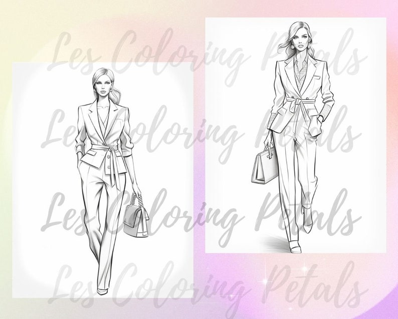 20 Fashion Sketches, Beautiful Women, Hair, Dresses, Coloring Page Book, Design Illustration, adults, Instant Download, Gift Printable PDF image 3
