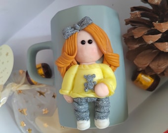 Tasse en pâte polymère | Tasse fille en pâte polymère | Mug en pâte polymère avec nom personnalisé