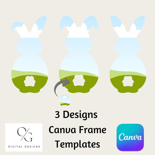 Bunny and Tail Canva Frames Bundle, Easter Bunny, Rabbit, Bunny Rabbit, Spring, Editable Canva Template, Drag and Drop, Instant Download