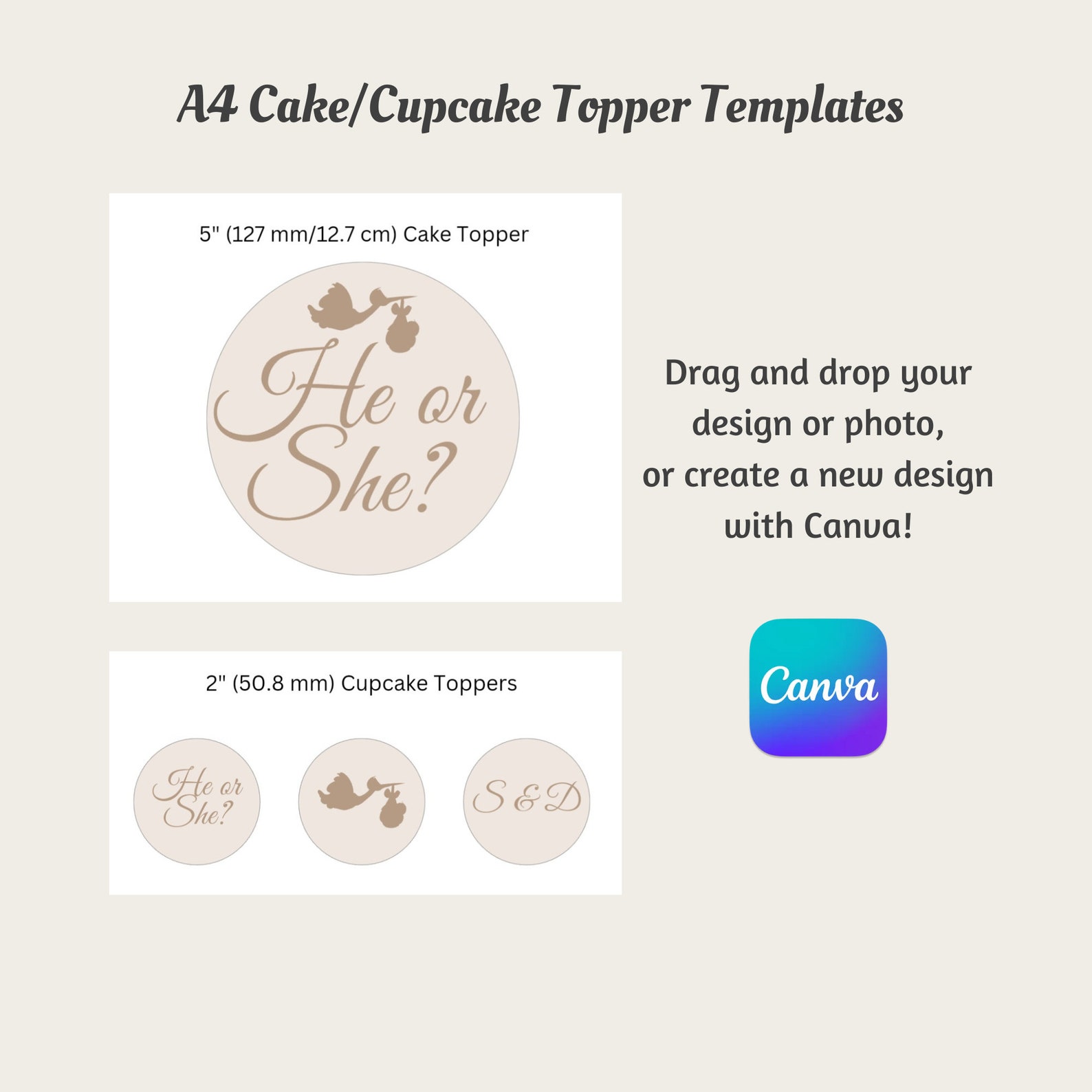 Cake Topper Cupcake Toppers Templates Blank, Editable Canva Templates - Instant Download, Design ...