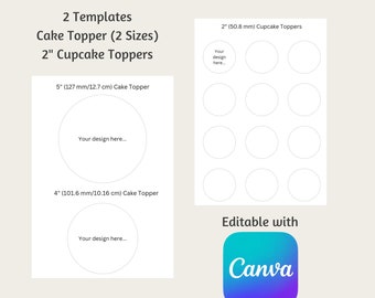 Cake Topper Cupcake Toppers Templates Blank, Editable Canva Templates - Instant Download, Design, Print and Cut A4
