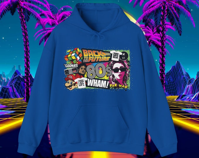 Nostalgic 80s retro rad Hoodie Sweatshirt with icons from the decade Unisex shirt 1980s