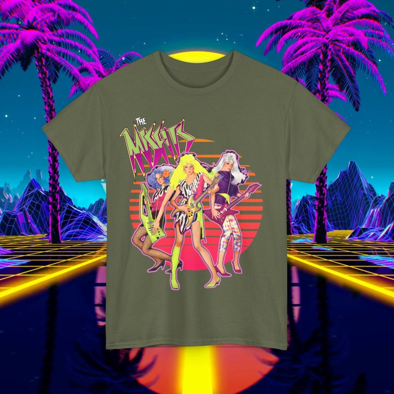 Custom Jem and the Holograms T-Shirt Misfits - 80s Vintage Box Art Unisex Tee for Men and Women - Cartoon Shirt Military Green