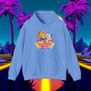 Vintage 1980s Rainbow Brite Hoodie Sweatshirt | Unisex Retro Hooded Pullover with Iconic Rainbow Brite Design