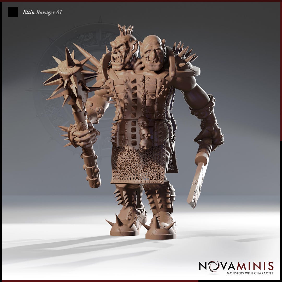 Pathfinder Ravager Ettin Ravager - 28mm 3D Printed Miniature for D&D, Pathfinder, and ...